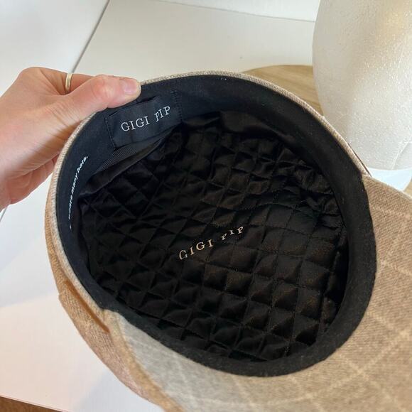 Gigi Pip James Felt Plaid Leather Band Newsboy Hat Cap Size Medium - Picture 8 of 10